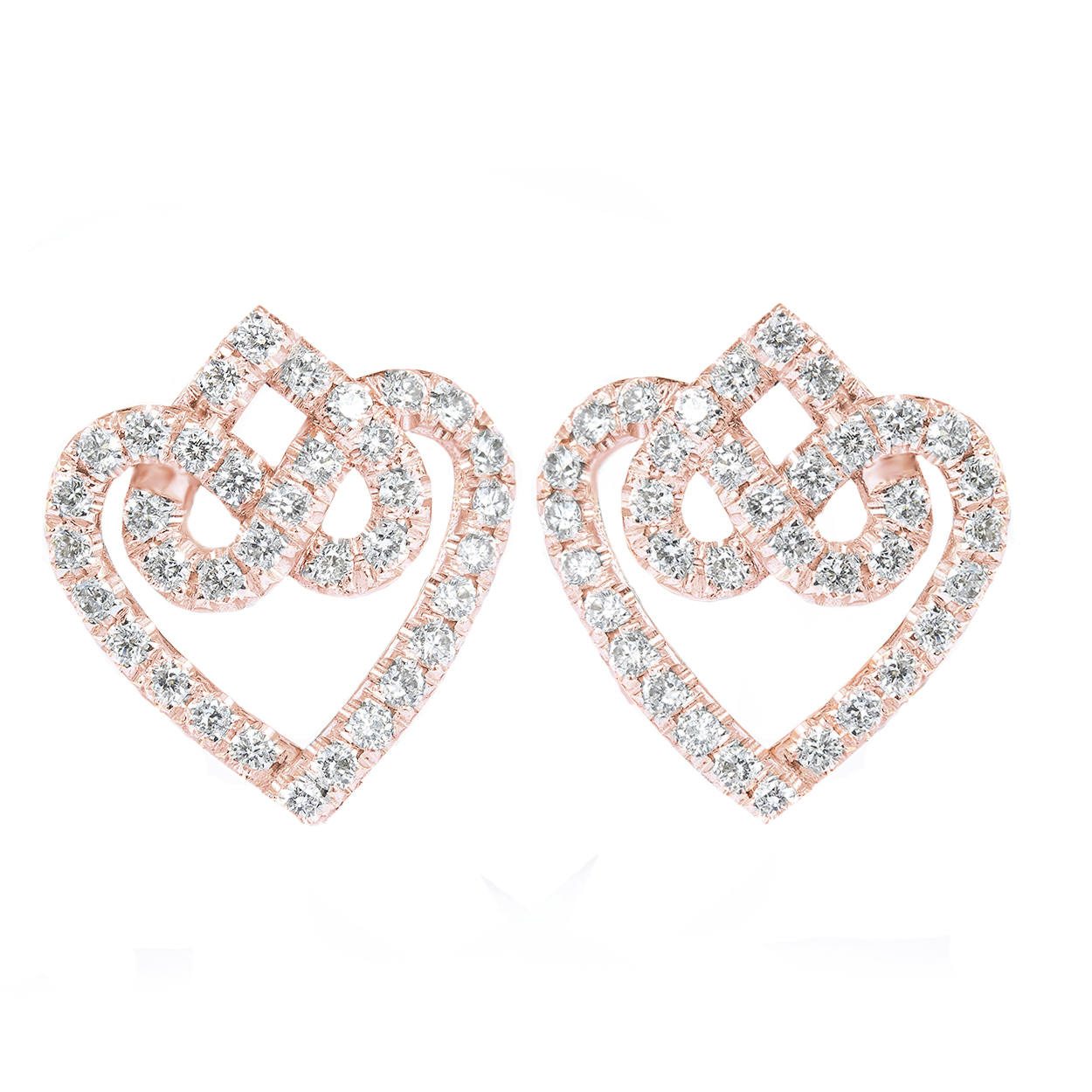 Hearts Lock Knot Stud Diamond Earrings - sillyshinydiamonds