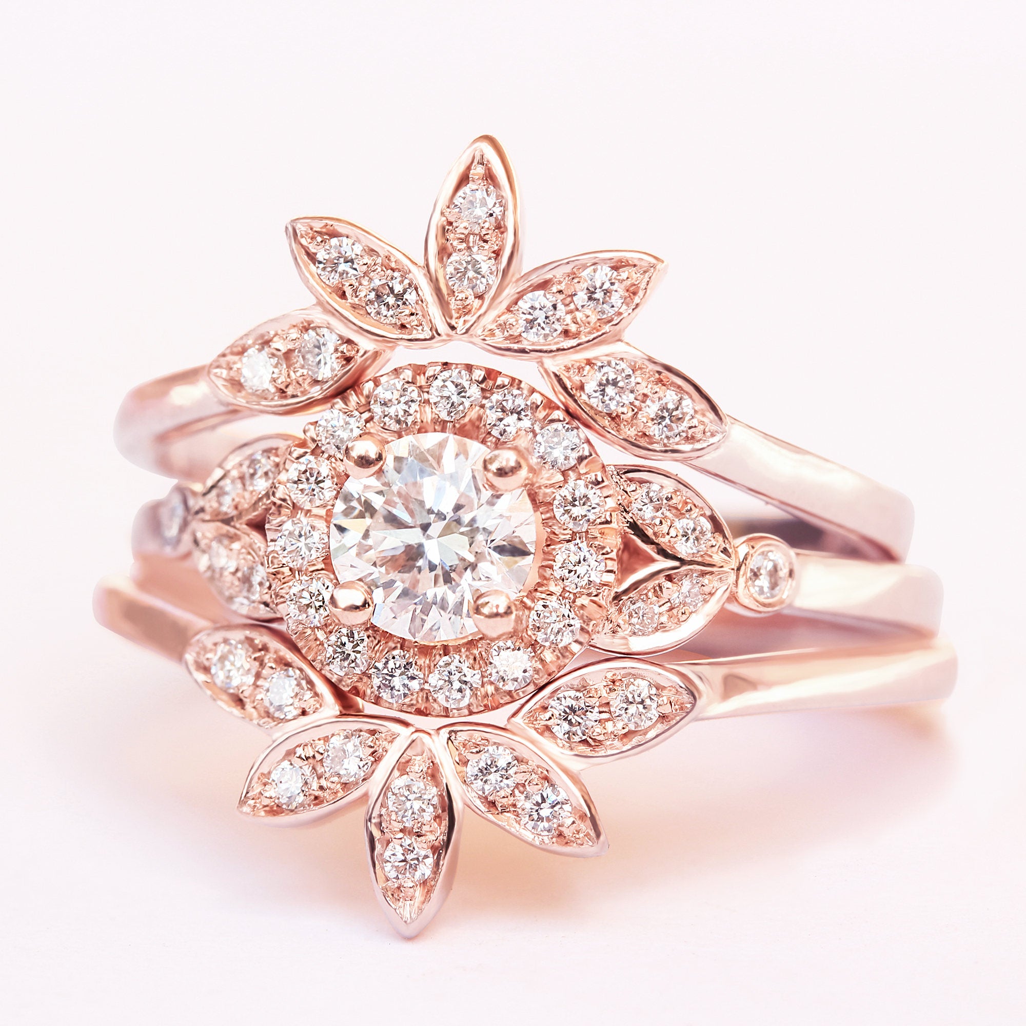 Rome 0.65 carat Three Diamond Unique Engagement Ring Set - sillyshinydiamonds