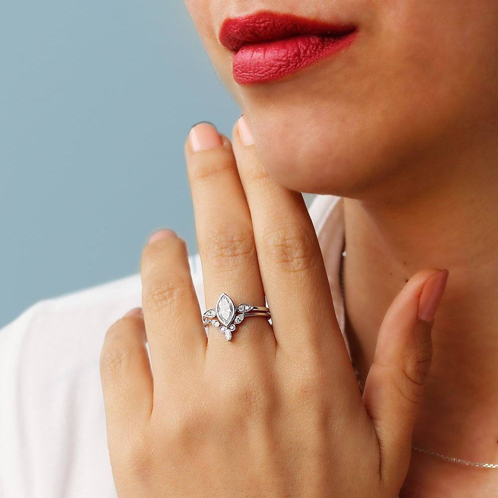 Amber Marquise Diamond Chevron V Wedding Ring - sillyshinydiamonds