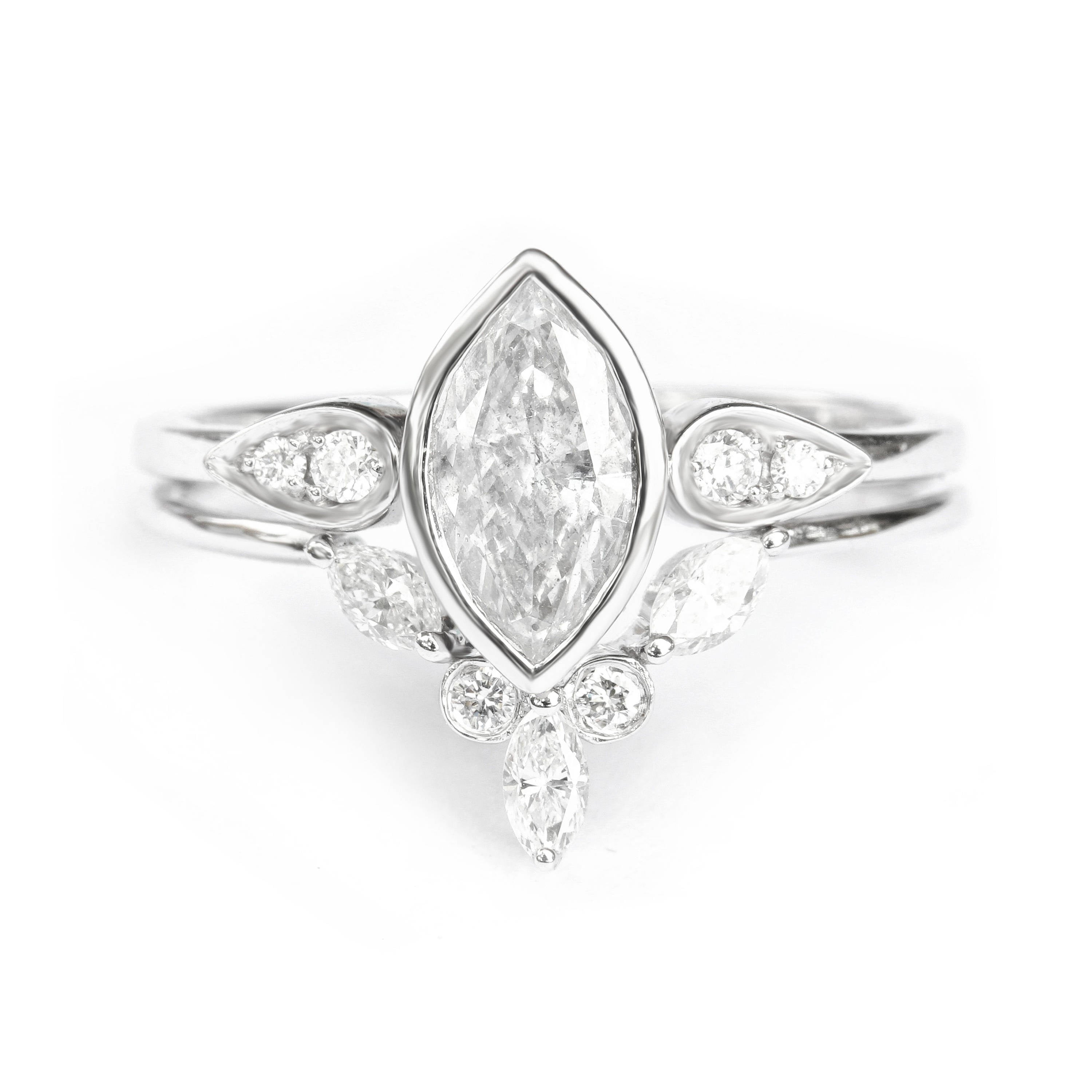 Amber Marquise Diamond Chevron V Wedding Ring - sillyshinydiamonds