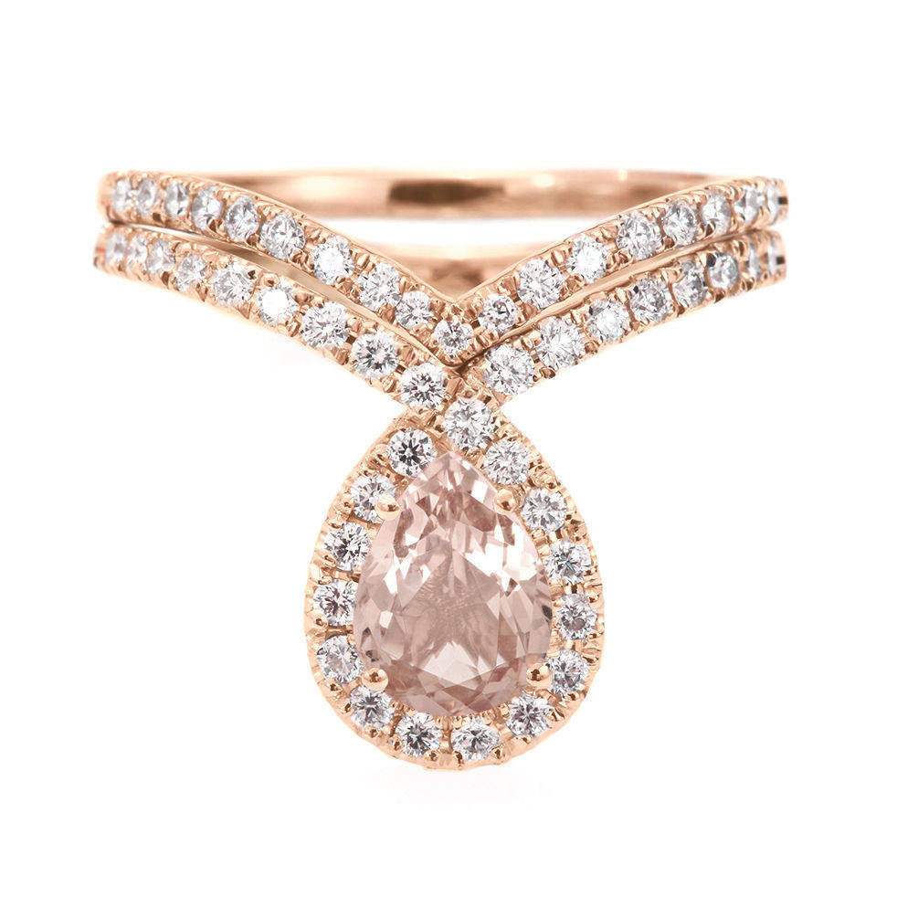 Bliss Morganite & Diamonds Unqiue Engagement Wedding Ring Set - sillyshinydiamonds