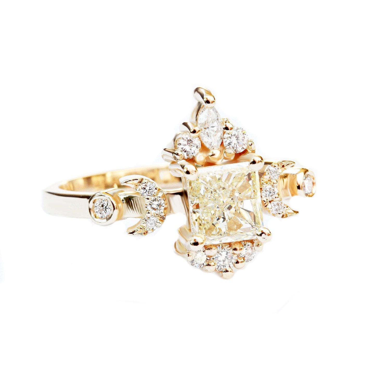 Hindi Moon phase Square Princess Cut Diamond Engagement Ring