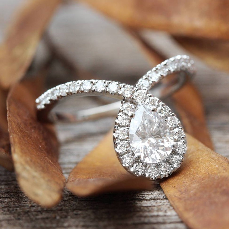Bliss - Pear Diamond Halo Unique Engagement Ring - sillyshinydiamonds