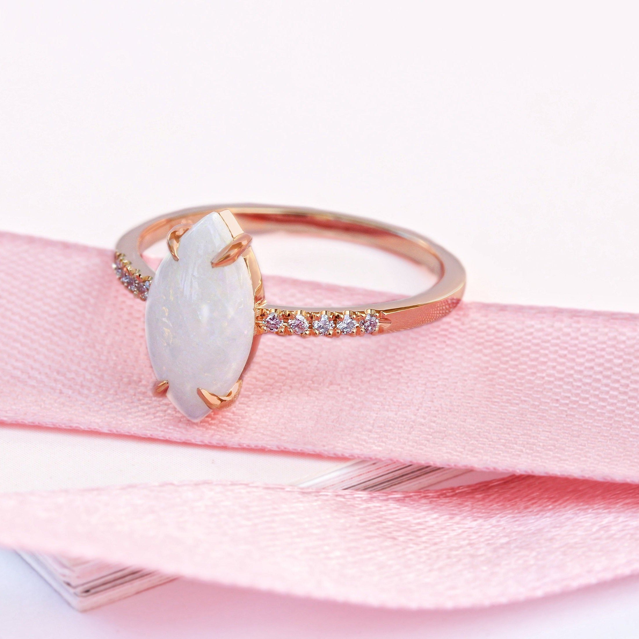 Arlo - Marquise Fire Opal Dainty Diamond Ring - sillyshinydiamonds