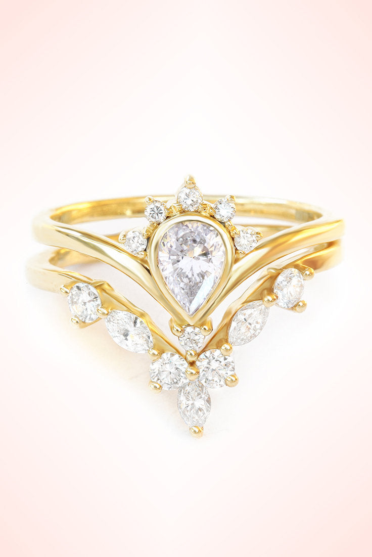 Pear diamond Unique Engagement Rings Set Valentia & Hermes - sillyshinydiamonds