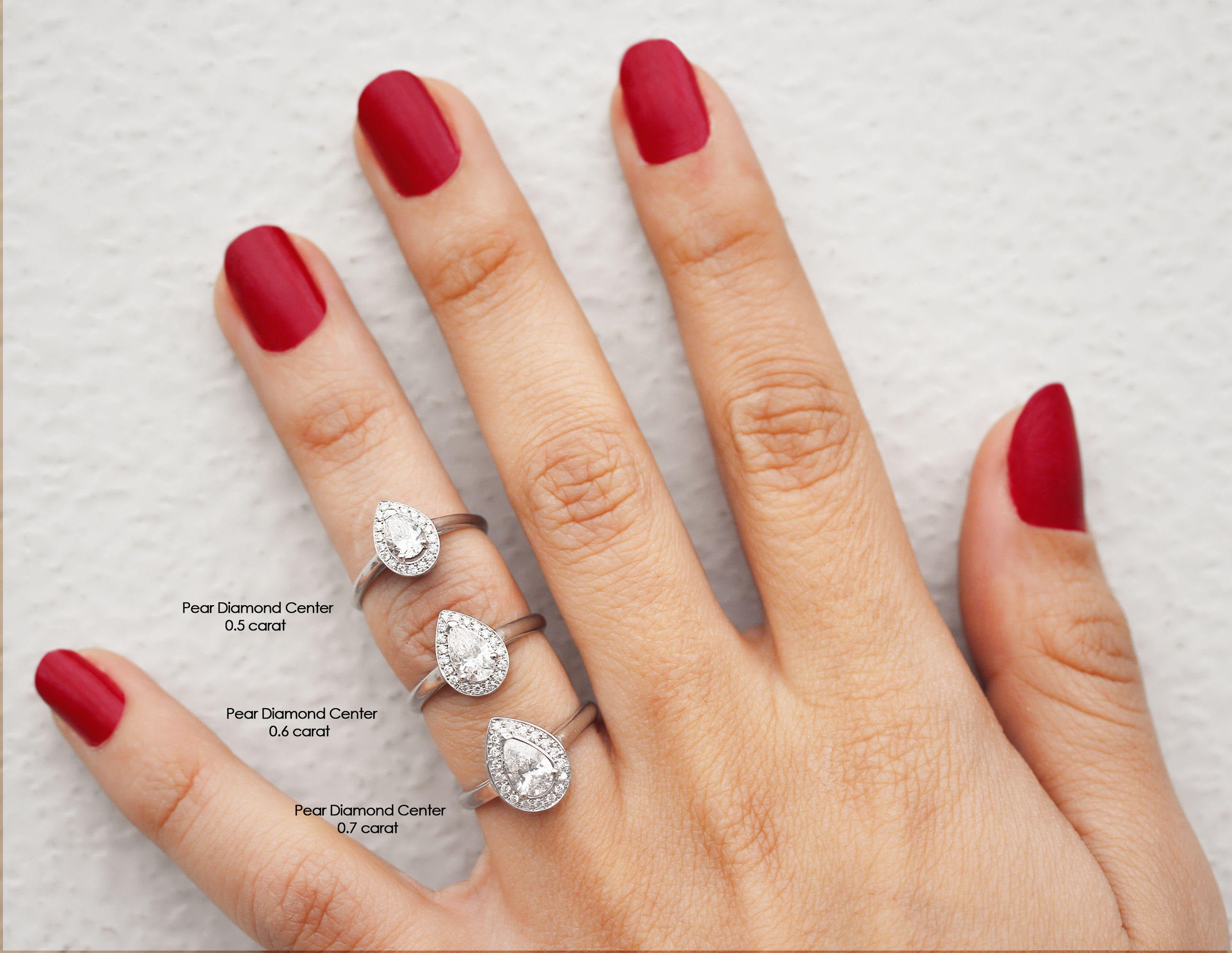 Pear Diamond 0.6ct Halo Unique Engagement & Wedding, Bridal Rings Set, The 3rd Eye, - sillyshinydiamonds
