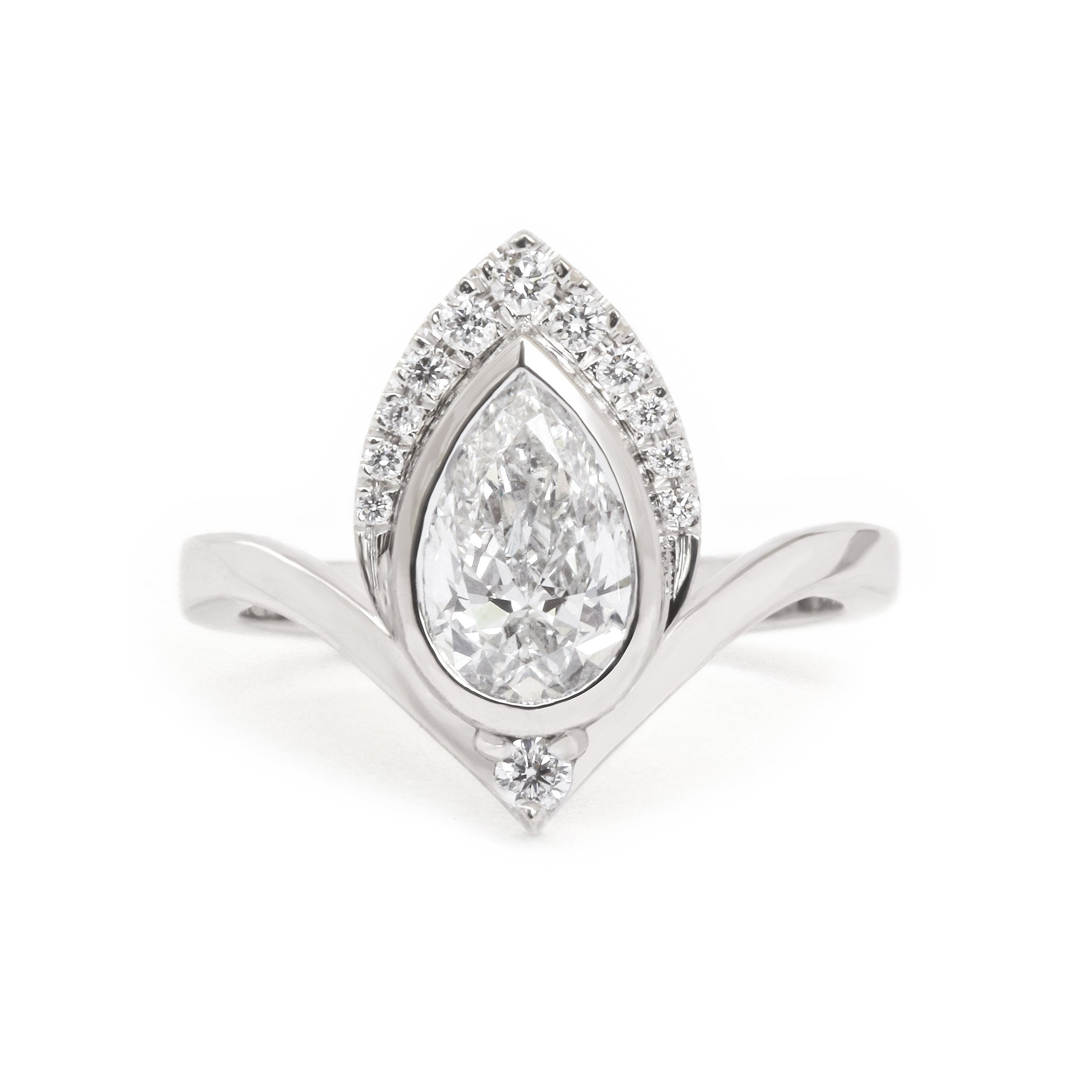 1ct Pear Diamond bezel set Unique Chevron Engagement Ring Atyasha 