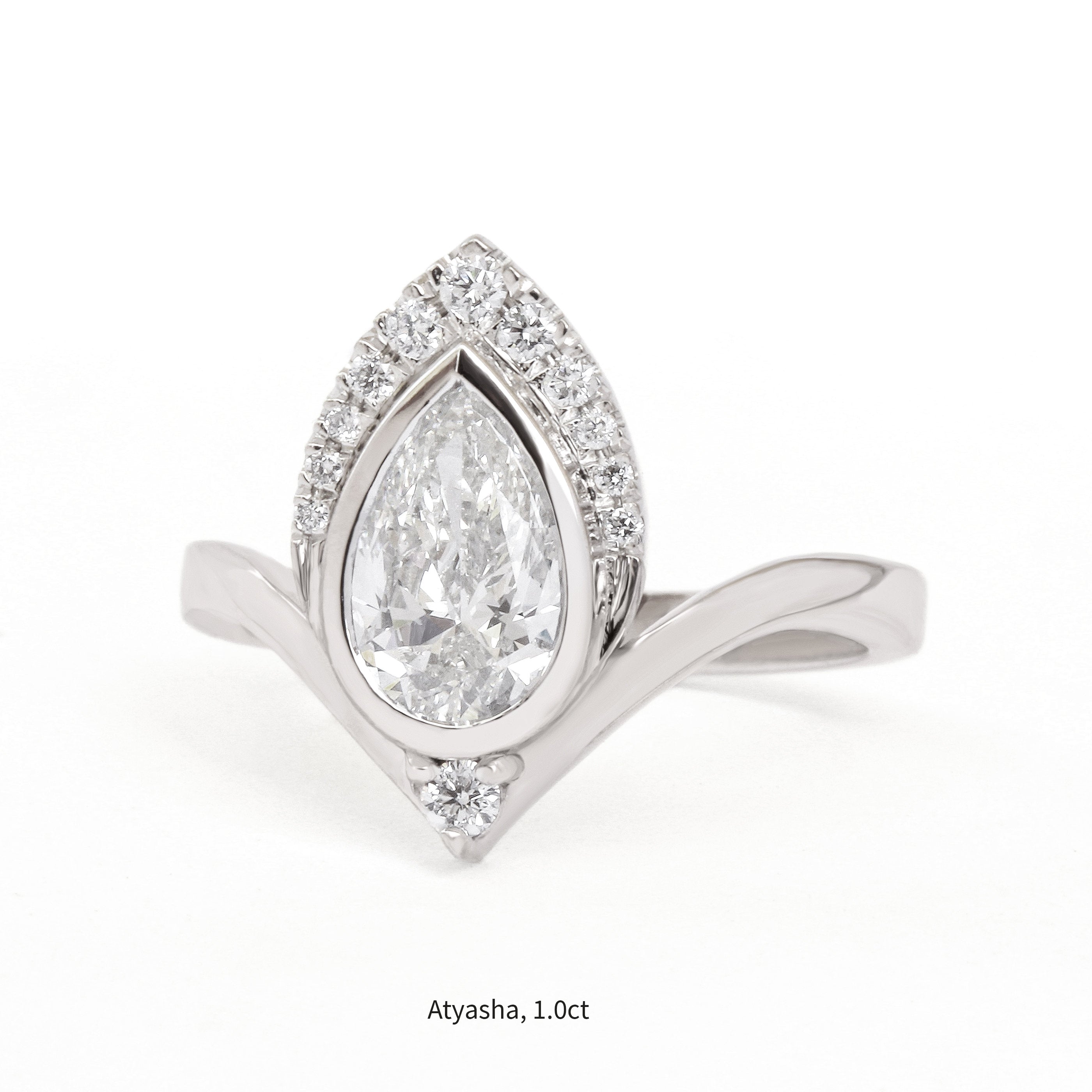 1ct Pear Diamond bezel set Unique Chevron Engagement Ring Atyasha 
