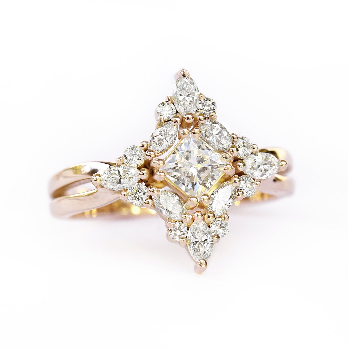 Princess cut diamond unique engagement ring, Two Wedding Rings Set - Altair & Hermes ♥