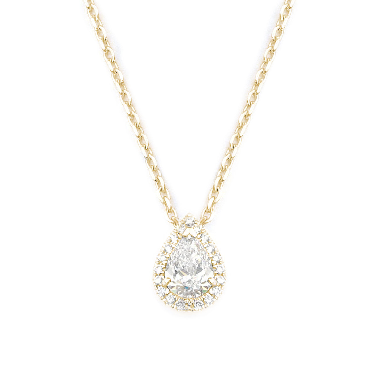 Pear Diamond Halo Pendant Necklace