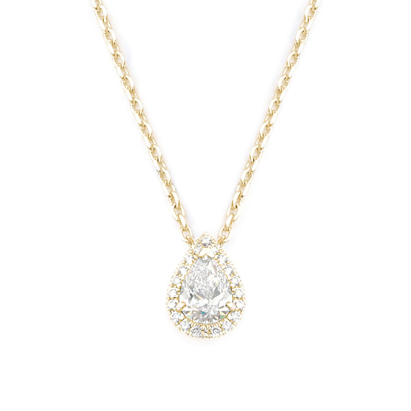 Pear Diamond Halo Pendant Necklace