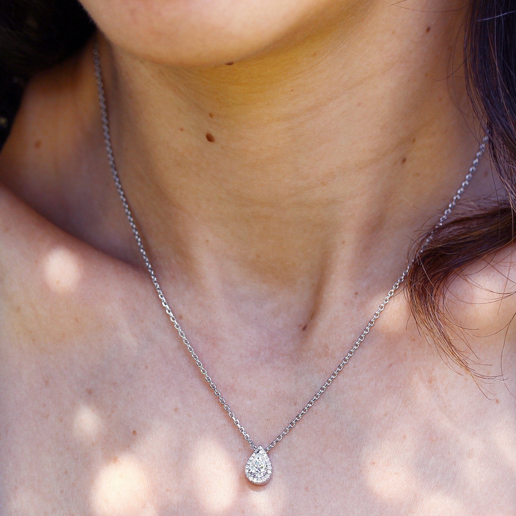 Pear Diamond Halo Pendant Necklace - sillyshinydiamonds