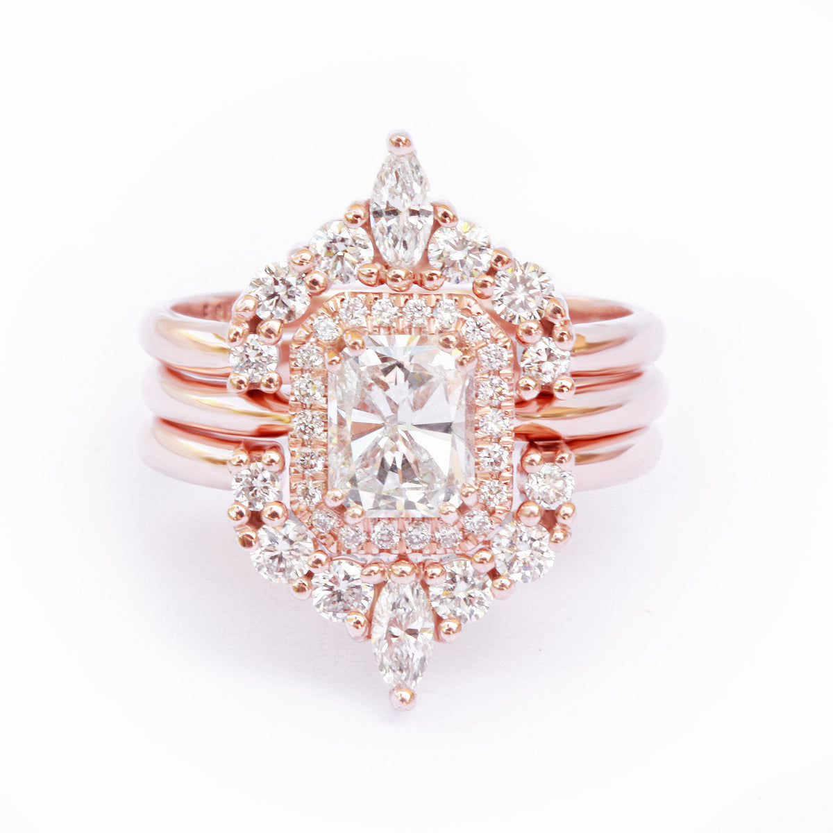Radiant Diamond with halo three wedding ring set, Radiant soul - sillyshinydiamonds