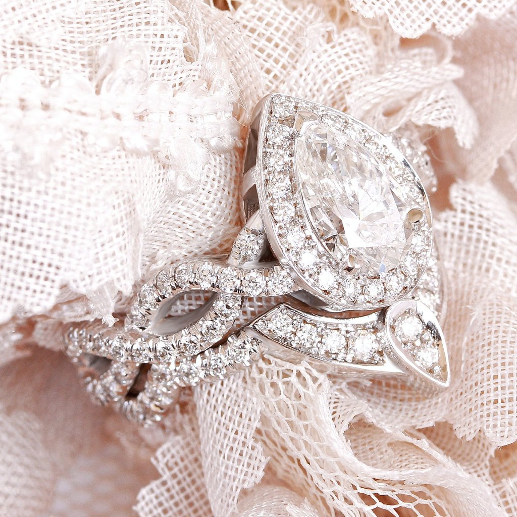 Pear Diamond 1.65 Carat Halo Twist Infinity Diamond Band, Engagement & Wedding, Bridal Rings Set, The 3rd Eye - - sillyshinydiamonds