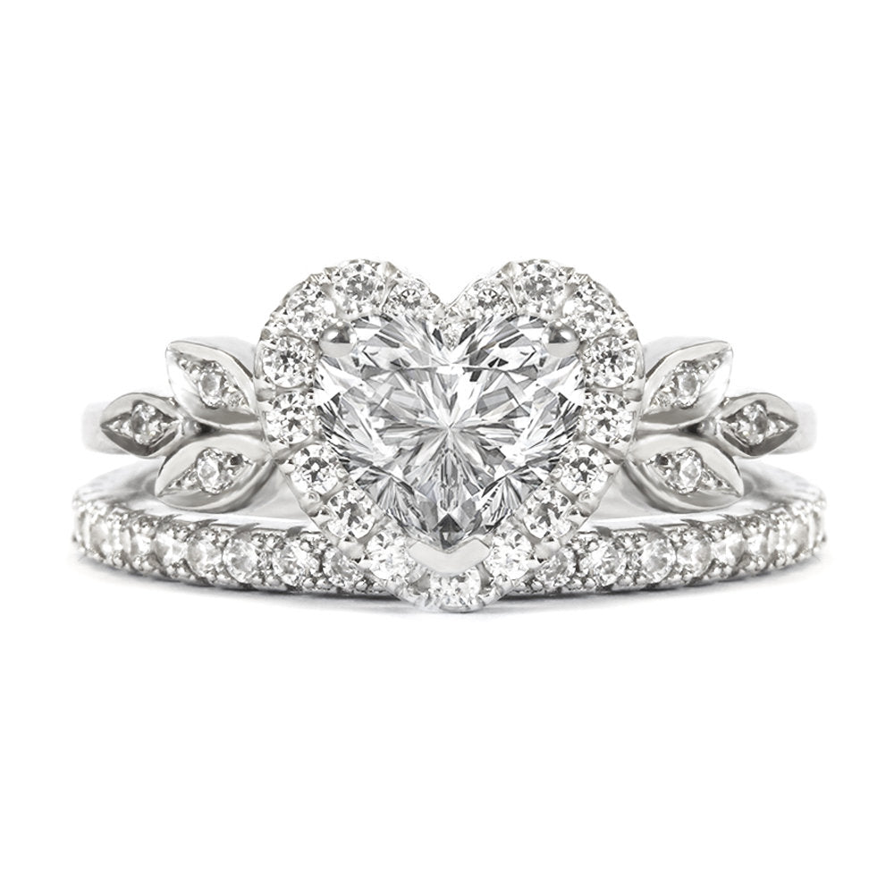 Blossom Heart Diamond Halo Unique  Engagement Ring - sillyshinydiamonds