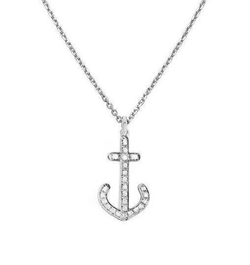 Diamond Anchor 14K White Gold Pendant Necklace, - sillyshinydiamonds