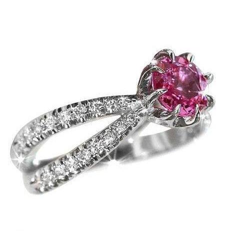 Pink Tourmaline Unique Engagement Ring, 14K White Gold Ring, Size 7.5 - sillyshinydiamonds