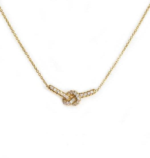 Love Knot Diamond Necklace, 14K Yellow Gold, 36cm - sillyshinydiamonds