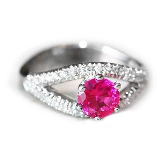 Pink Tourmaline Ring, 14K White Gold Ring, Size 5.75 US , - sillyshinydiamonds