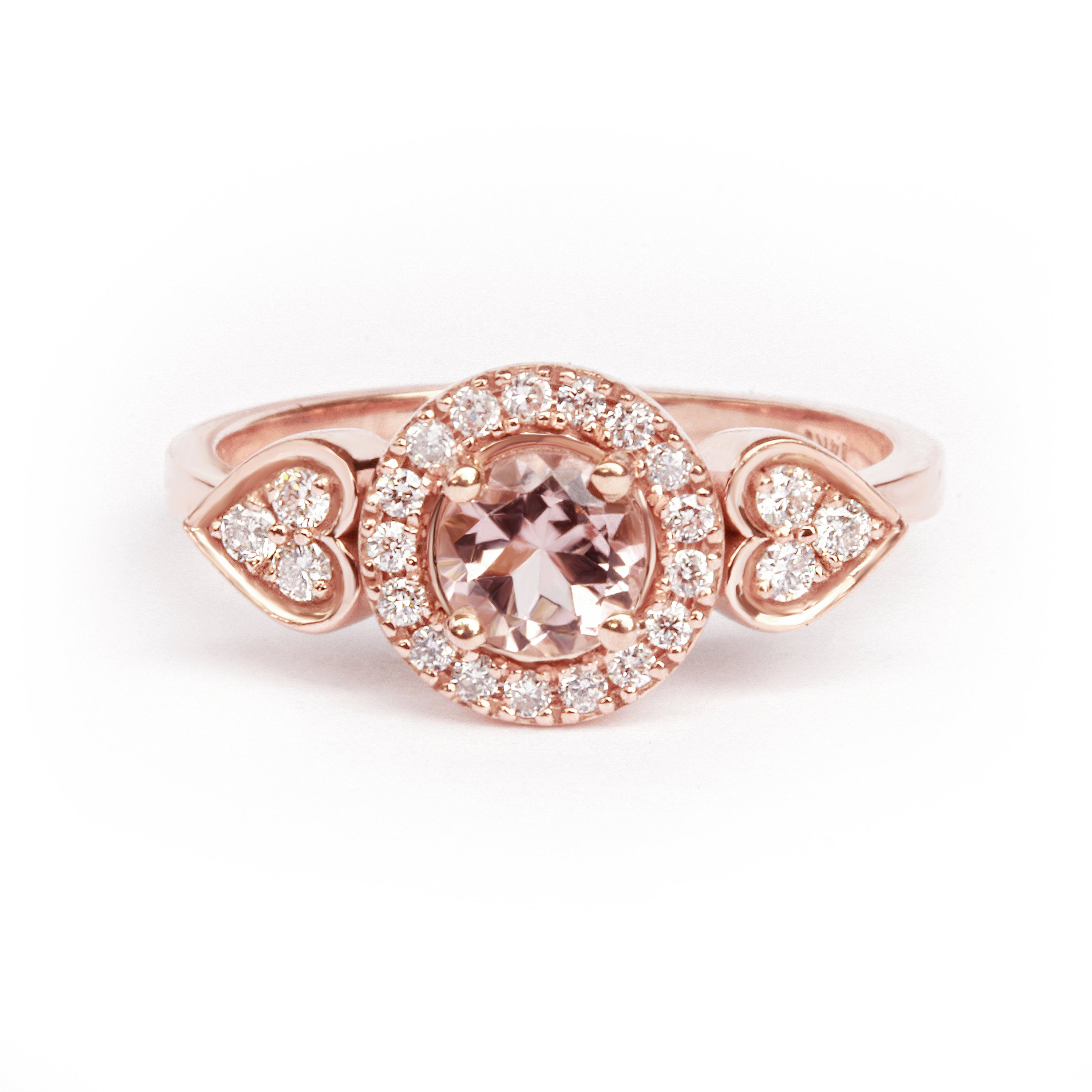 Sugar Morganite & Diamonds Halo Unique Engagement Ring, 14K Rose Gold, Size 6.5 - sillyshinydiamonds