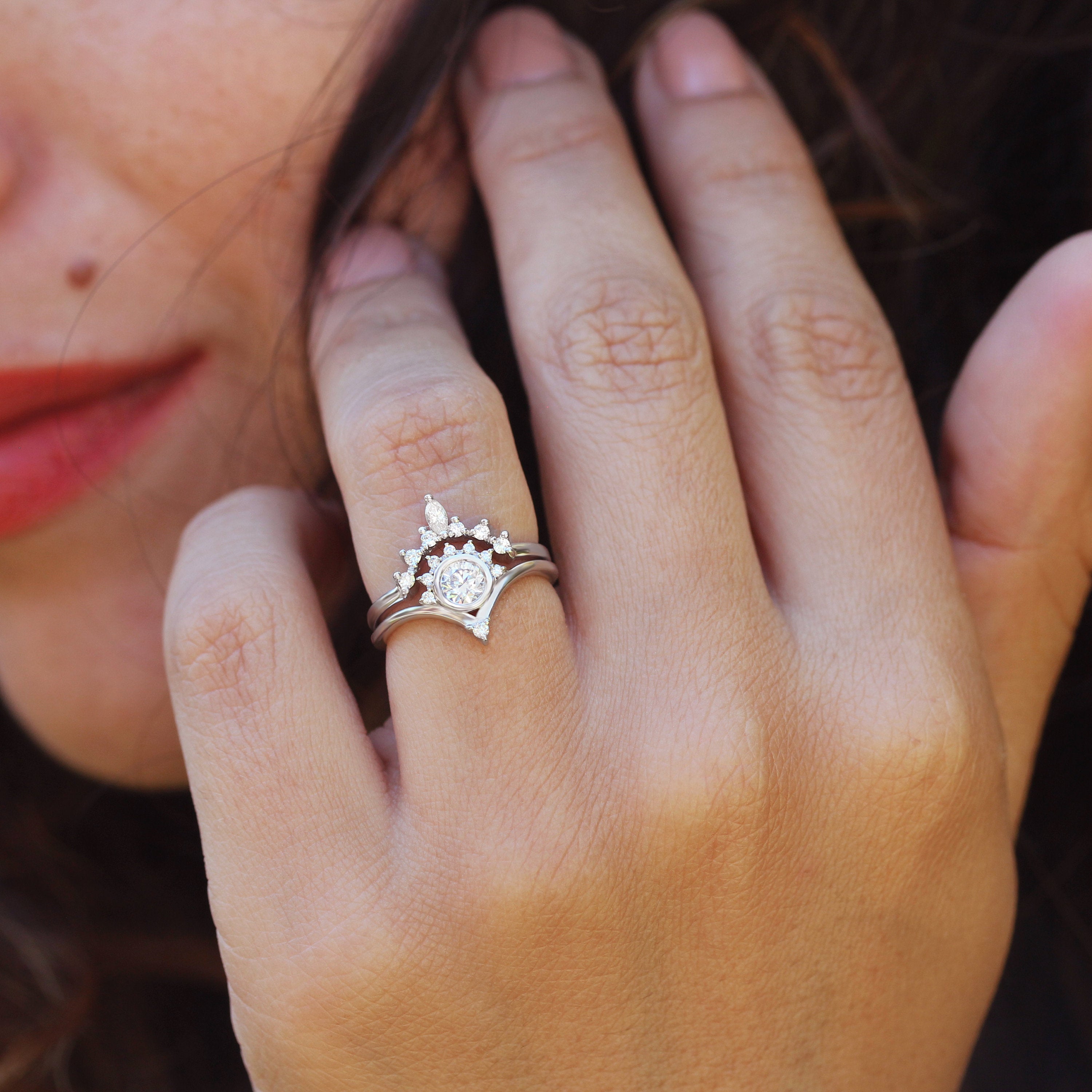 Valentia & Romi 0.55 carat Diamond Unique Engagement Rings Set - sillyshinydiamonds