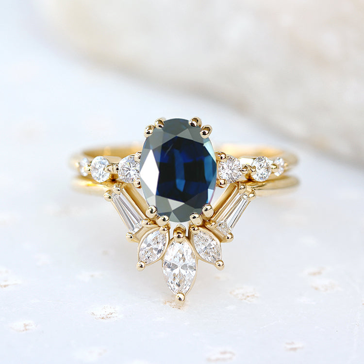 Blue sapphire & Diamonds Engagement Rings set, Candy pop + Artemis