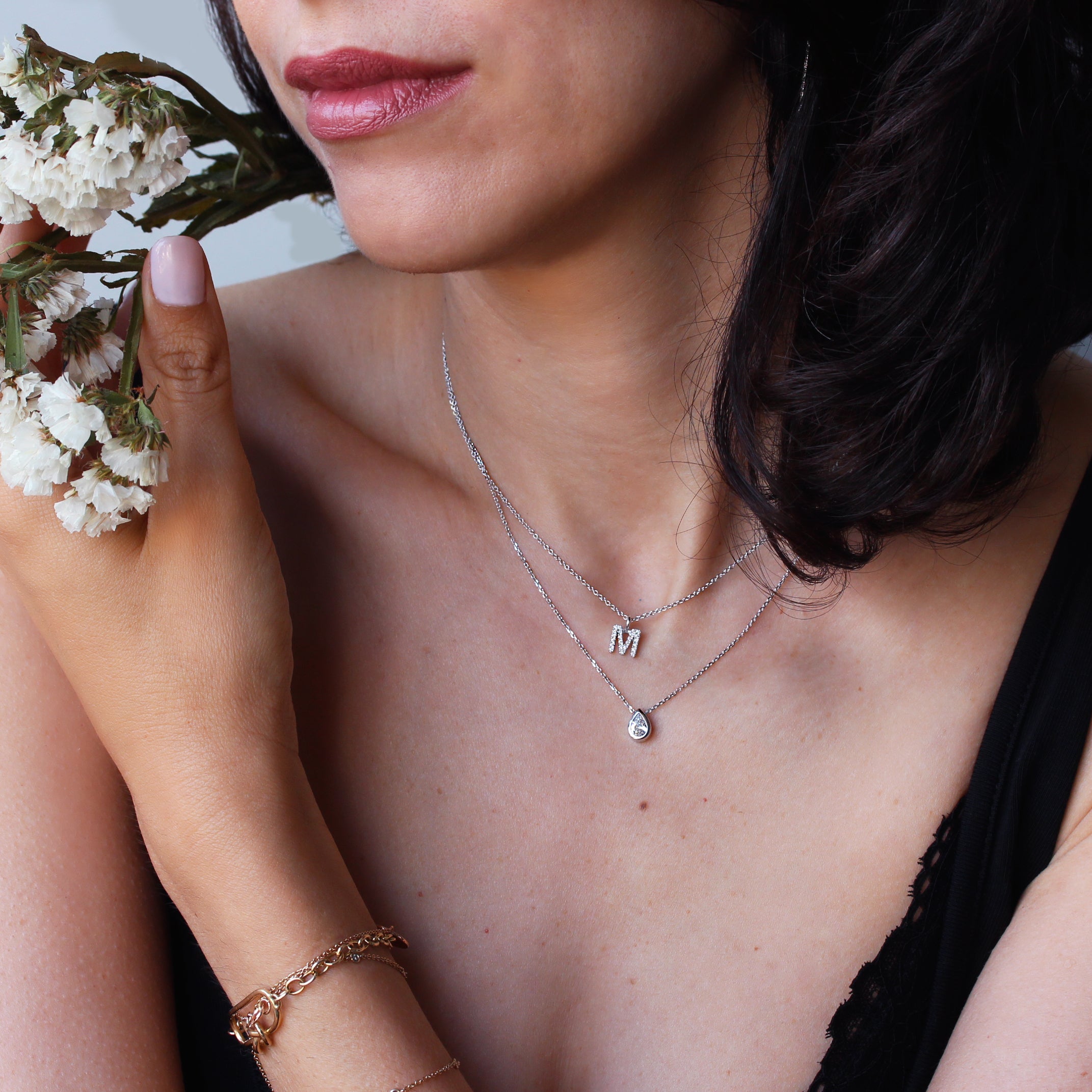 Personalized diamonds initial dainty necklace - sillyshinydiamonds