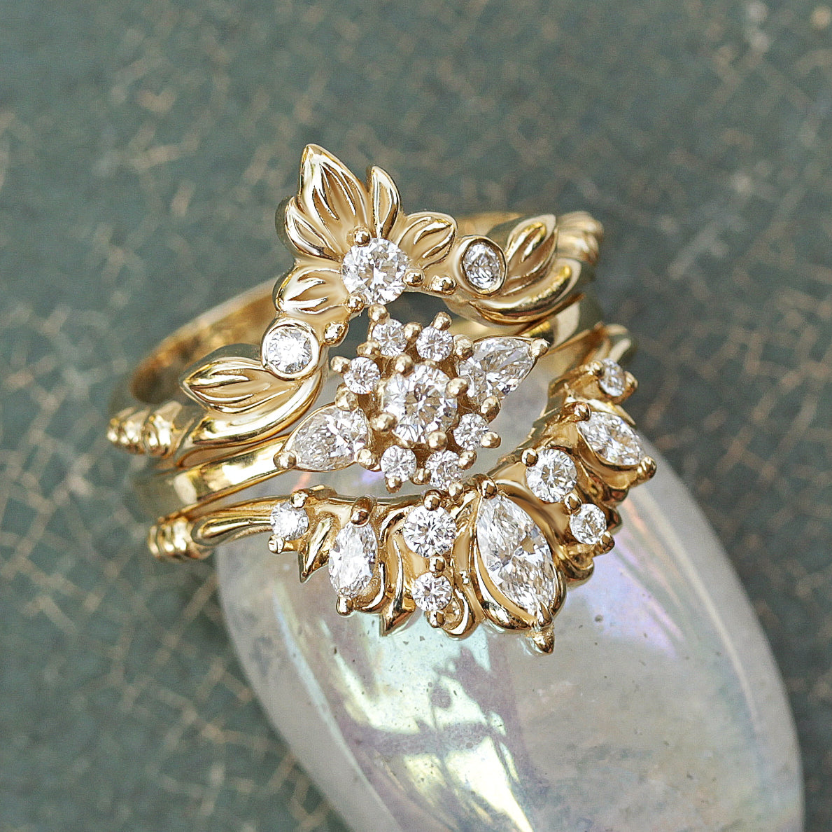 Pink Diamond Floral Engagement Ring, Unique Rose Flower 0.45 Carat 14K  White Gold Handmade