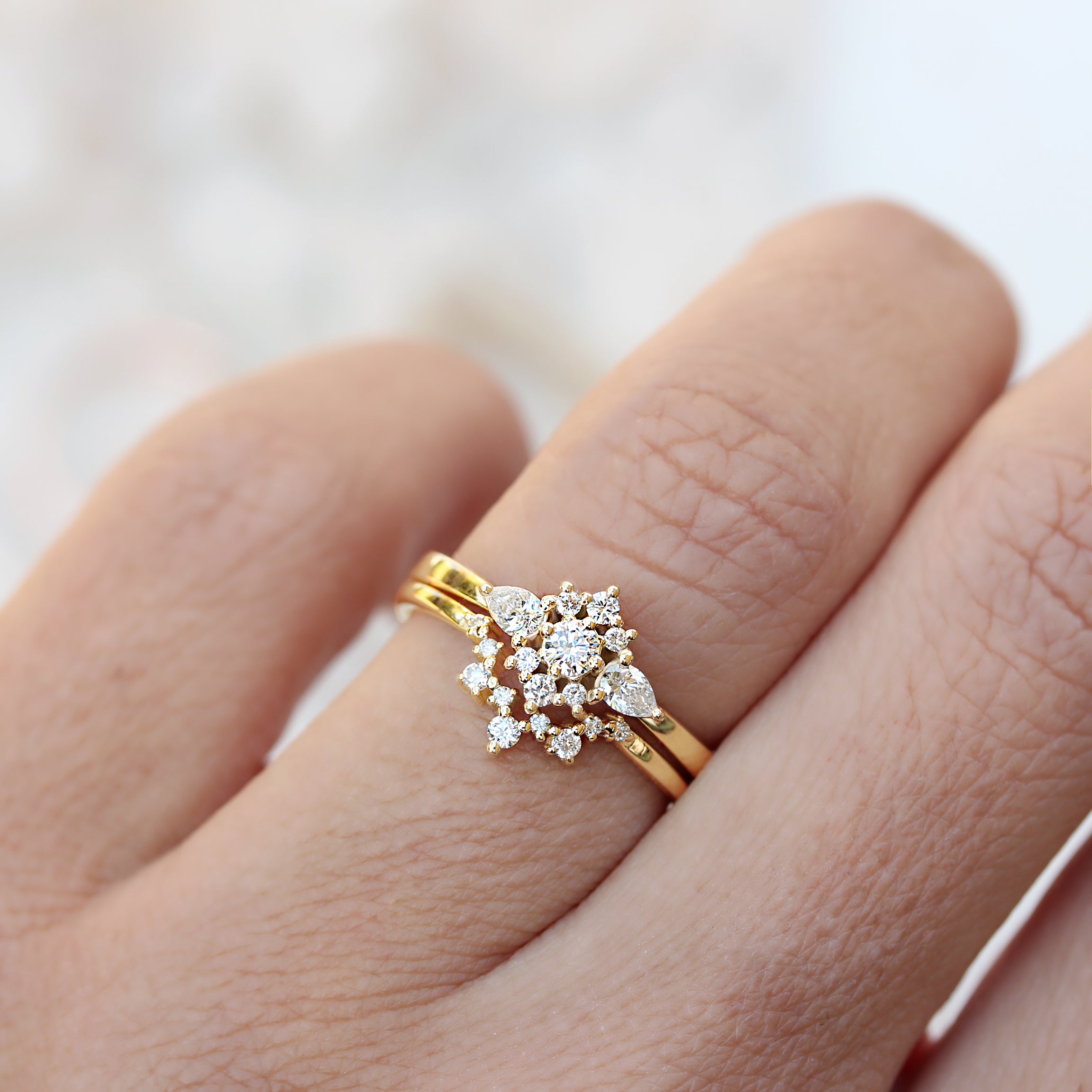 Diamond curved nesting ring, side wedding band - Diamond Dust