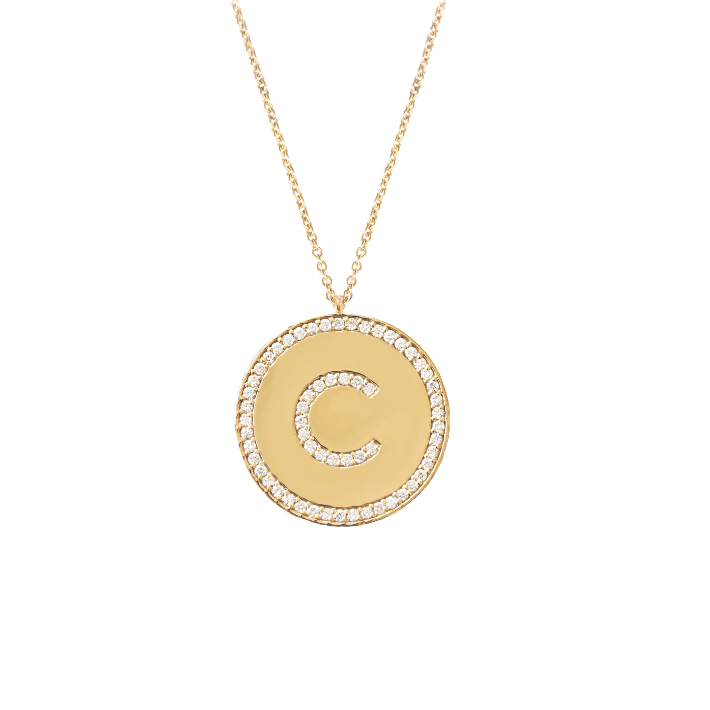 Large Coin Pave Diamond Initial Necklace
