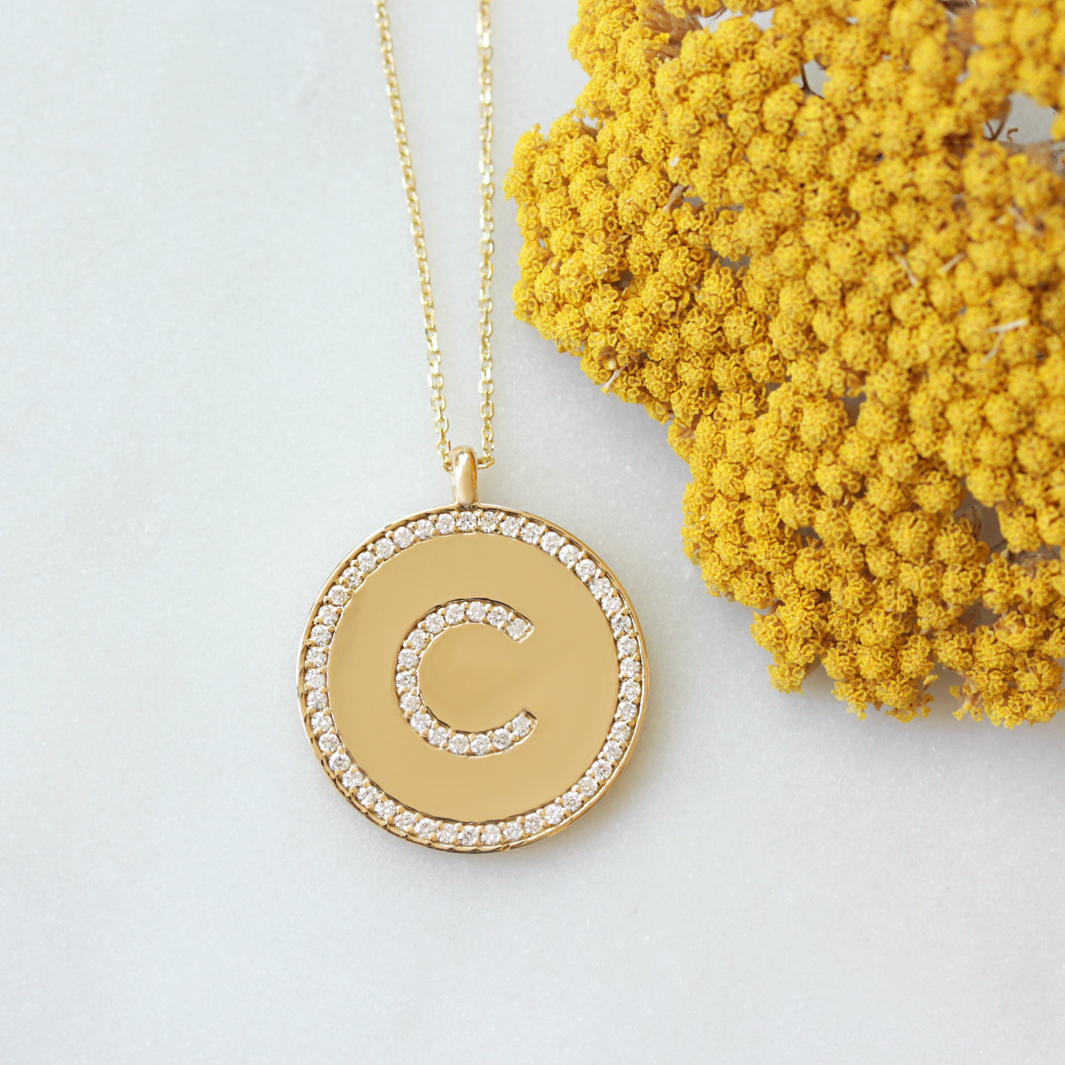 Personalized Diamond Initial Charm Small Gold Coin