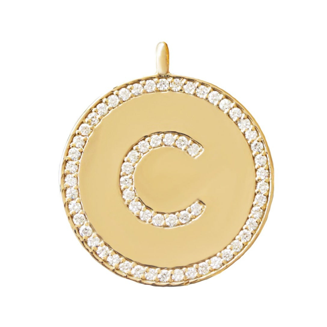 Large Coin Pave Diamond Initial Charm
