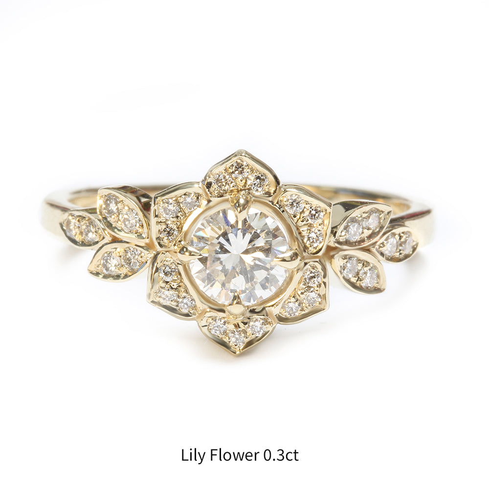 Lily Flower Round Diamond Engagement Ring