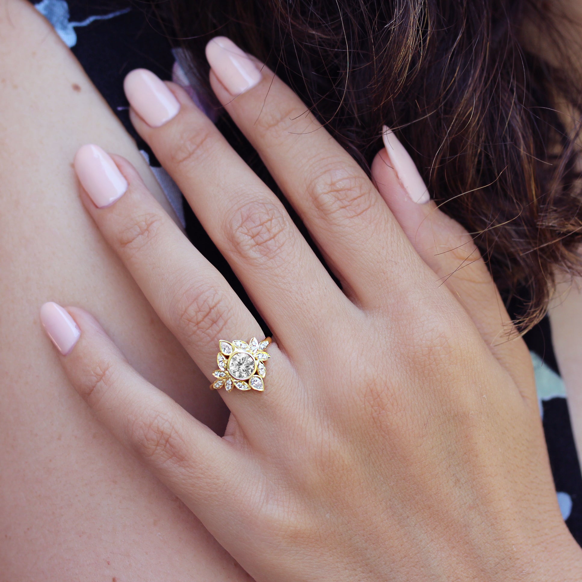 Lily #5 Diamond Flower Engagement Ring Set - sillyshinydiamonds