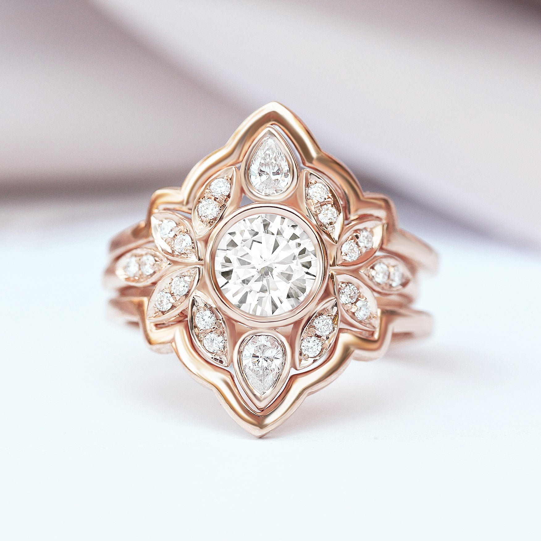 Lily #5 Diamond Flower Engagement Ring Set - sillyshinydiamonds