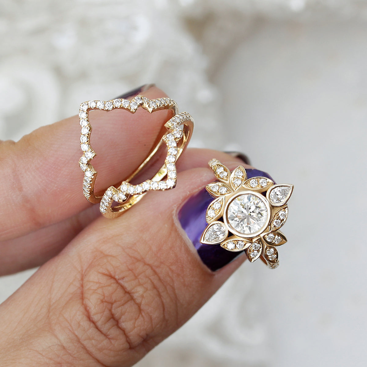 Flower Diamond Engagement Ring, Diamond Ring Guard Lily #5