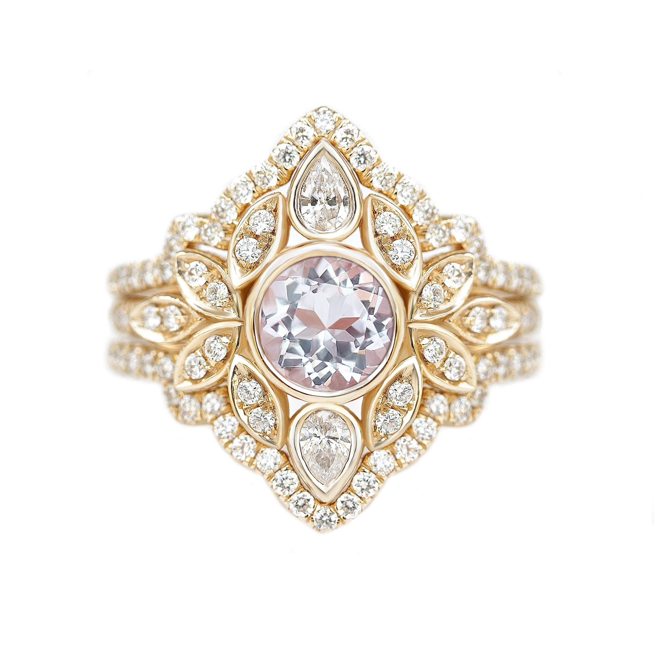 Morganite & Diamonds Flower Engagement Ring Lily #5 ♥