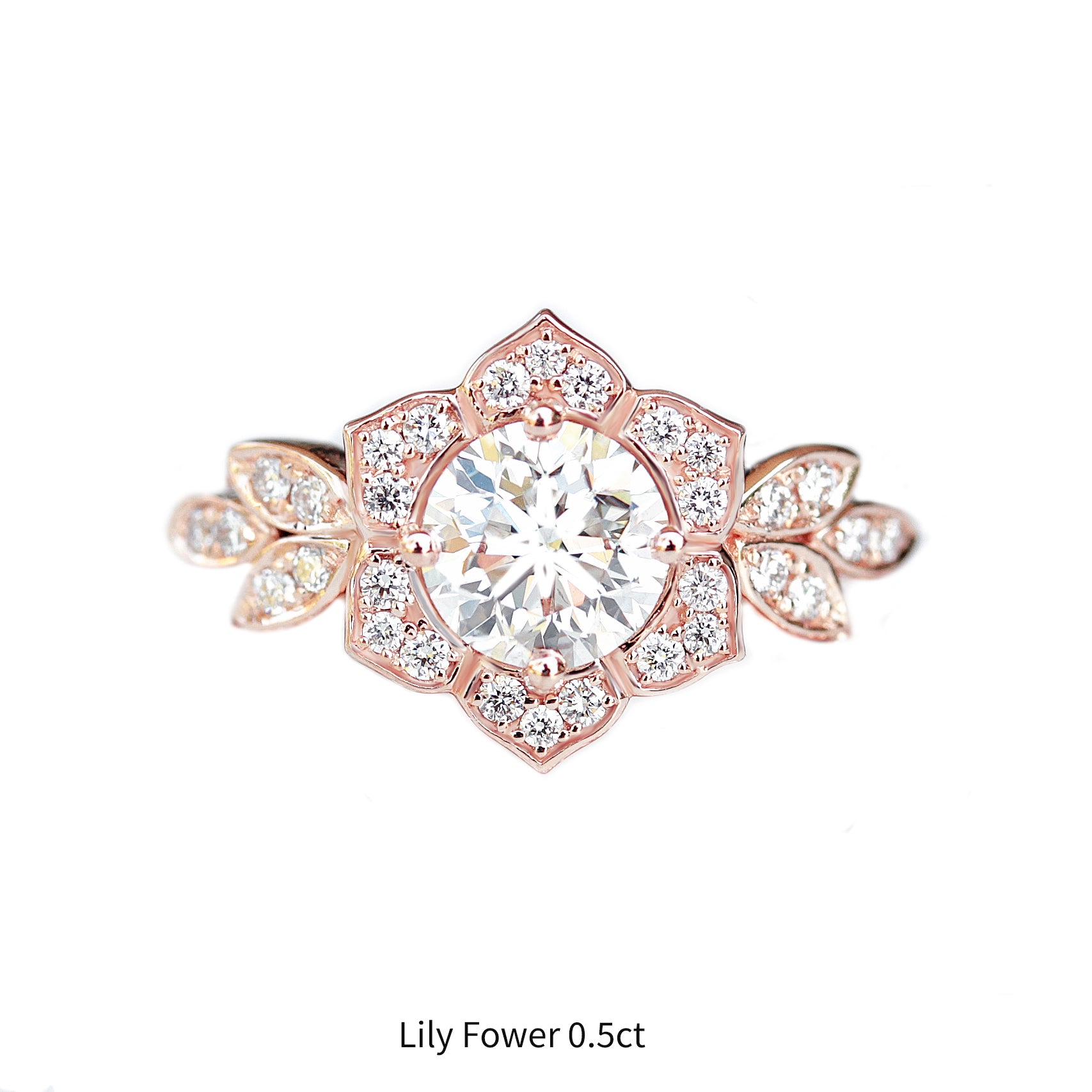 Lily Flower Round Diamond Engagement Ring