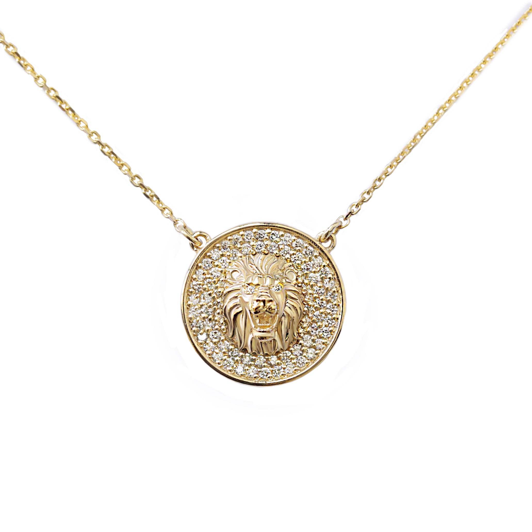 Lion Zodiac Symbol Diamond Pave Coin Pendant Necklace - "Lion King"