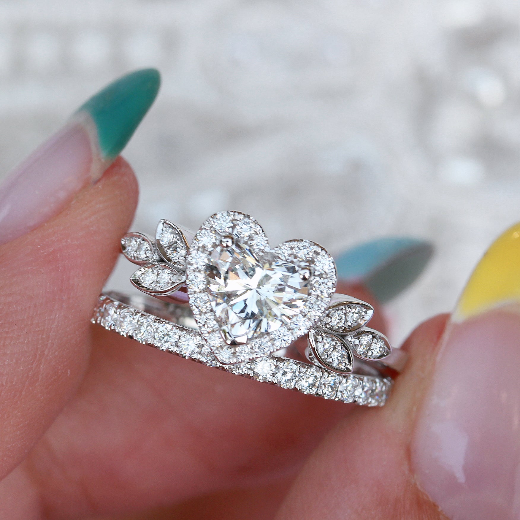 Blossom Heart Diamond Halo Unique  Engagement Ring - sillyshinydiamonds