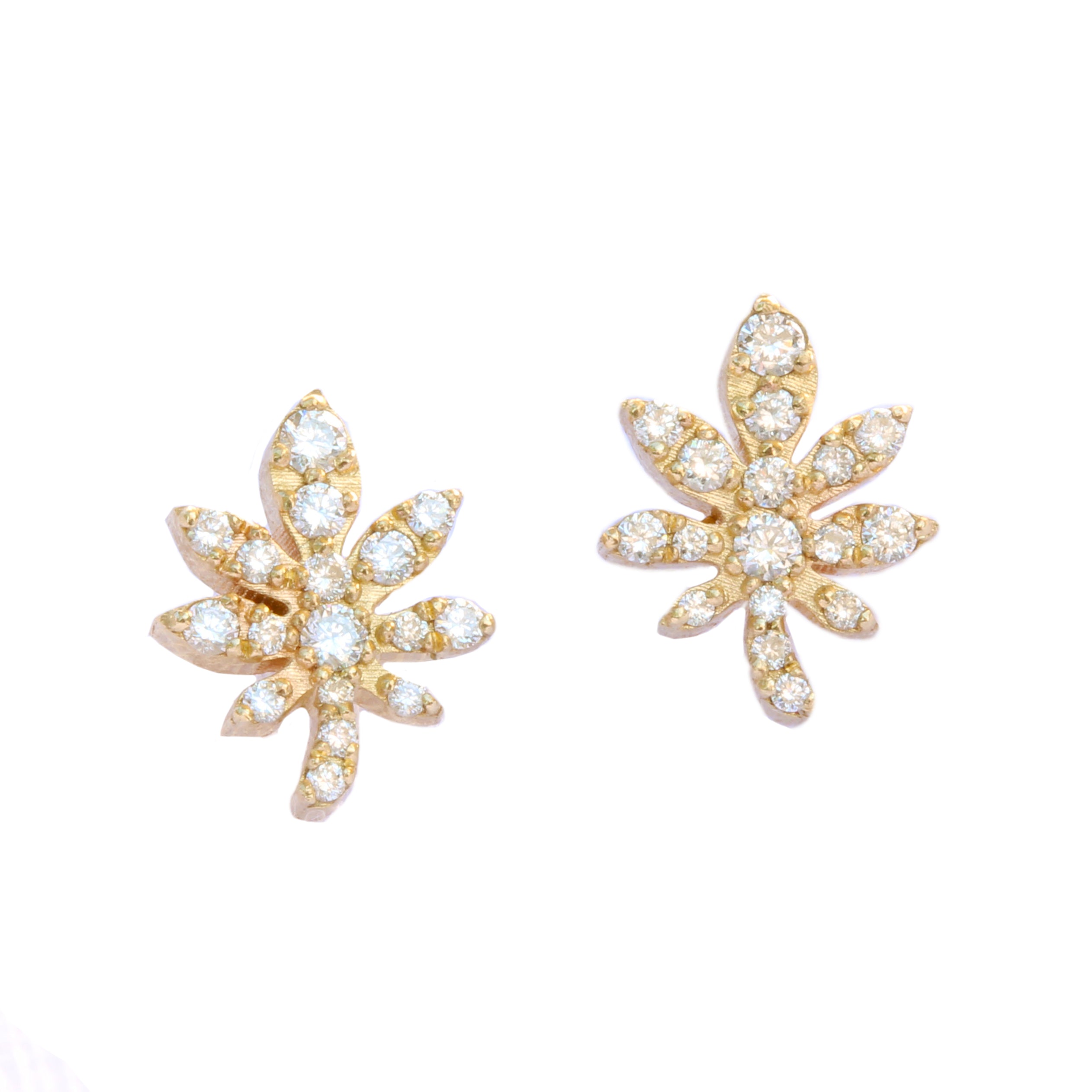 Magic Leaf, Gold & Diamonds Stud Earrings. - sillyshinydiamonds