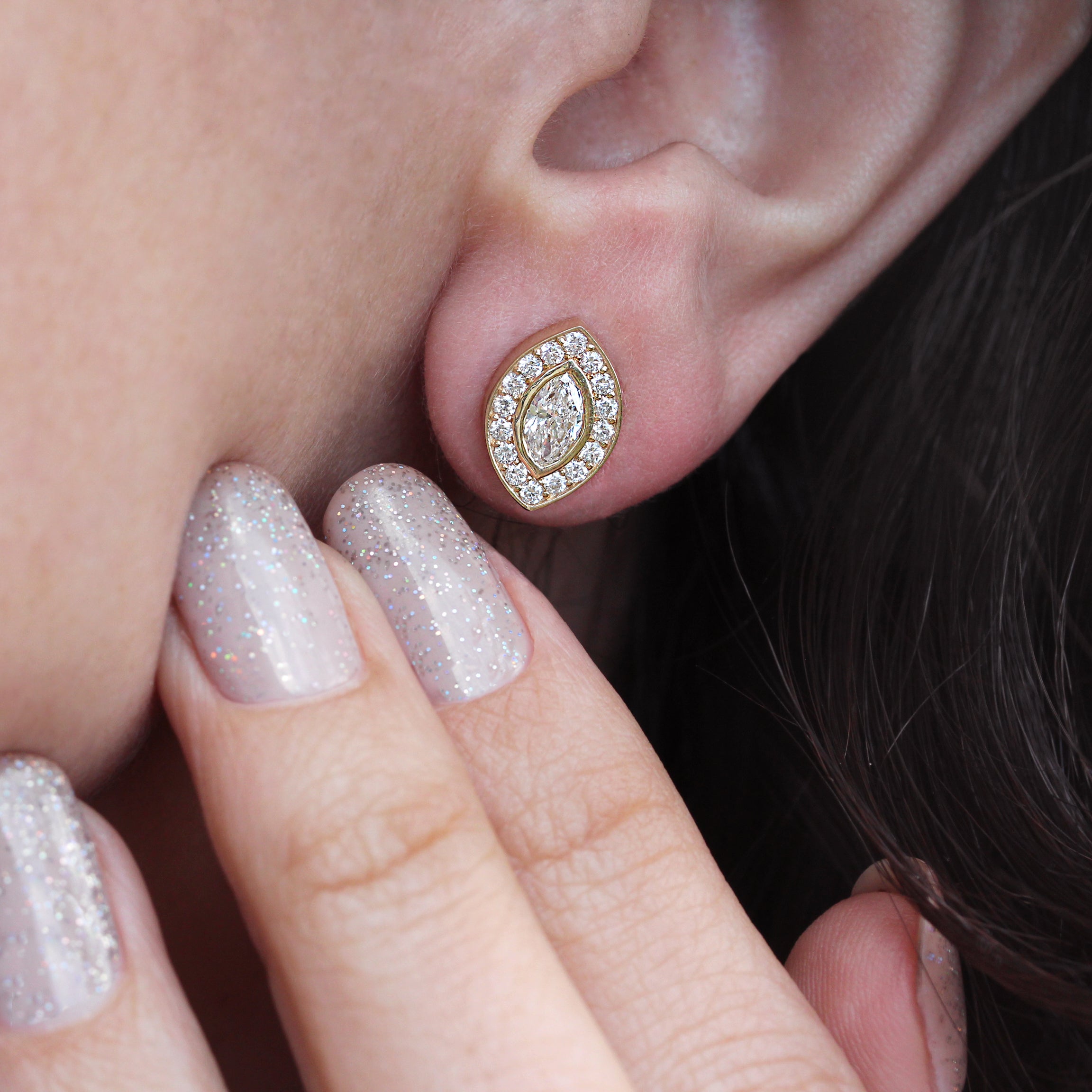 1.08ct Marquise diamond halo stud earrings - sillyshinydiamonds