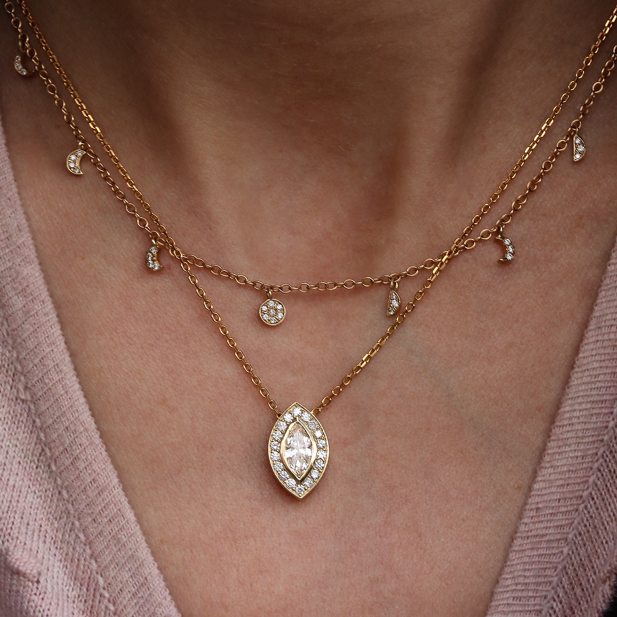 Marquise Diamond Halo Pendant Necklace - sillyshinydiamonds