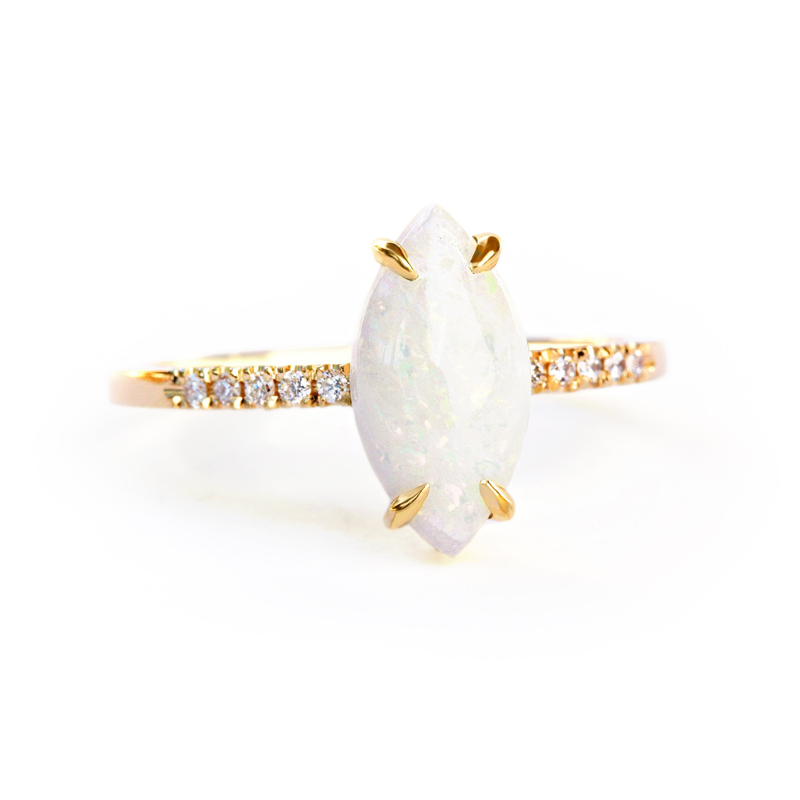 Marquise Fire Opal Dainty Diamond Ring - Arlo