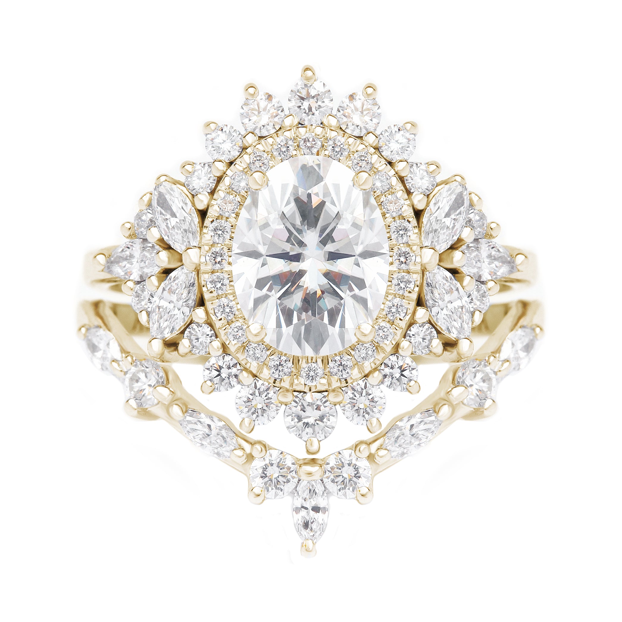 Oval Diamond 1.50 carat Double Halo Engagement Two Rings Set, Monaco ♥