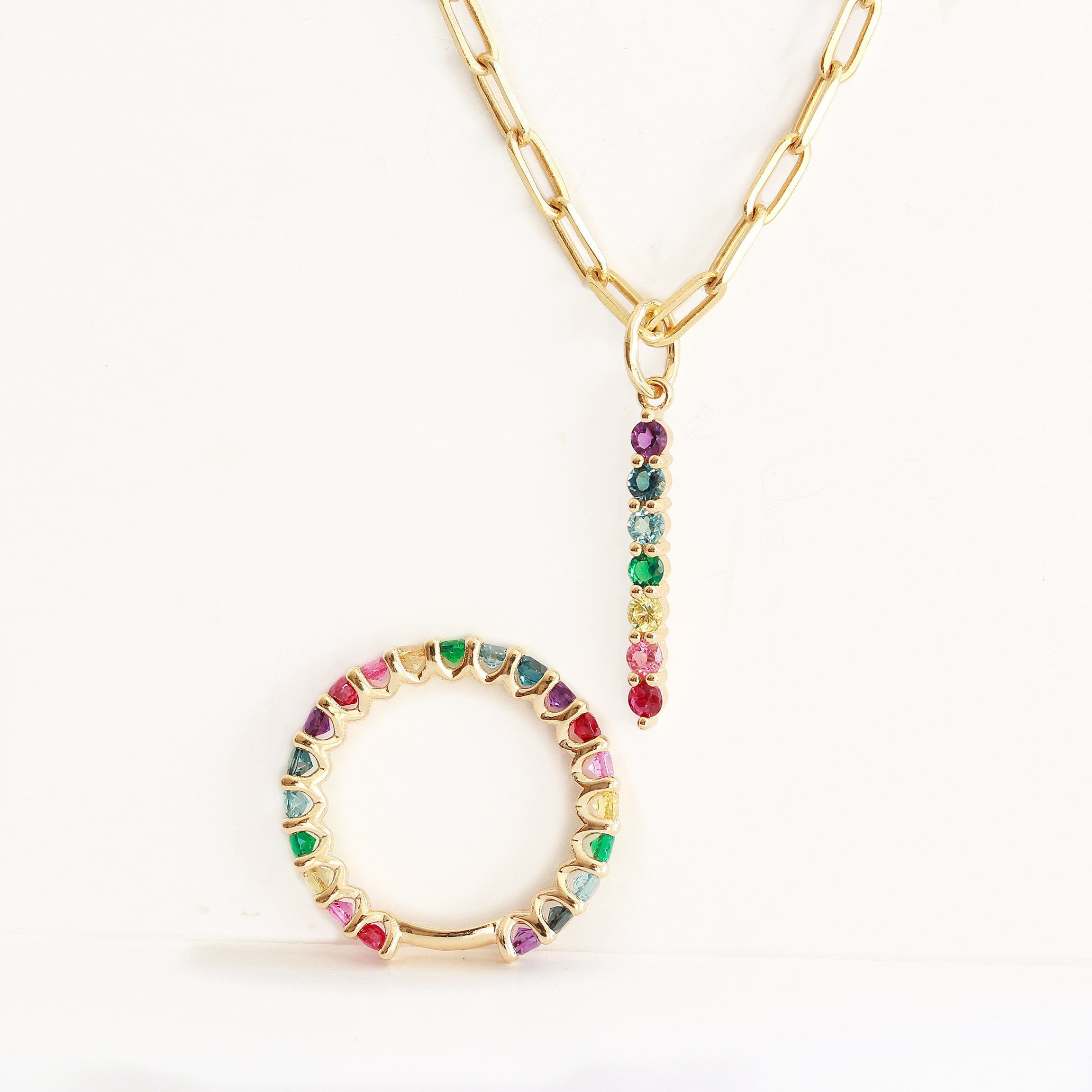 Multicolored Gemstone Rainbow Pendant Necklace