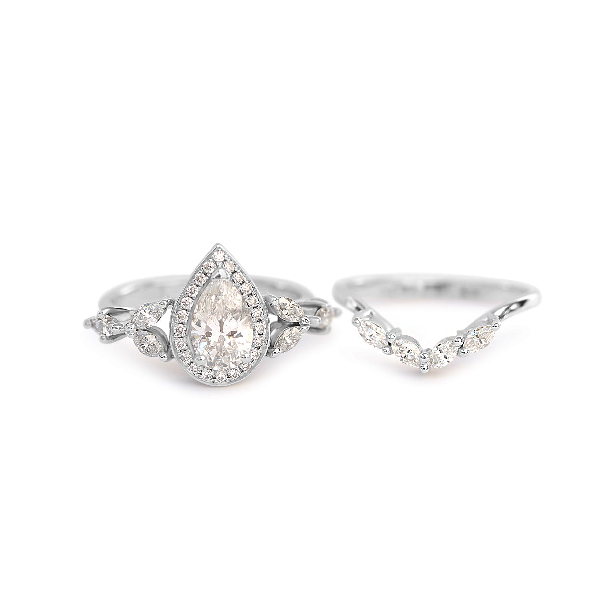 Muse Unique Pear Diamond Engagement Rings Set - 1.68 Carat - sillyshinydiamonds