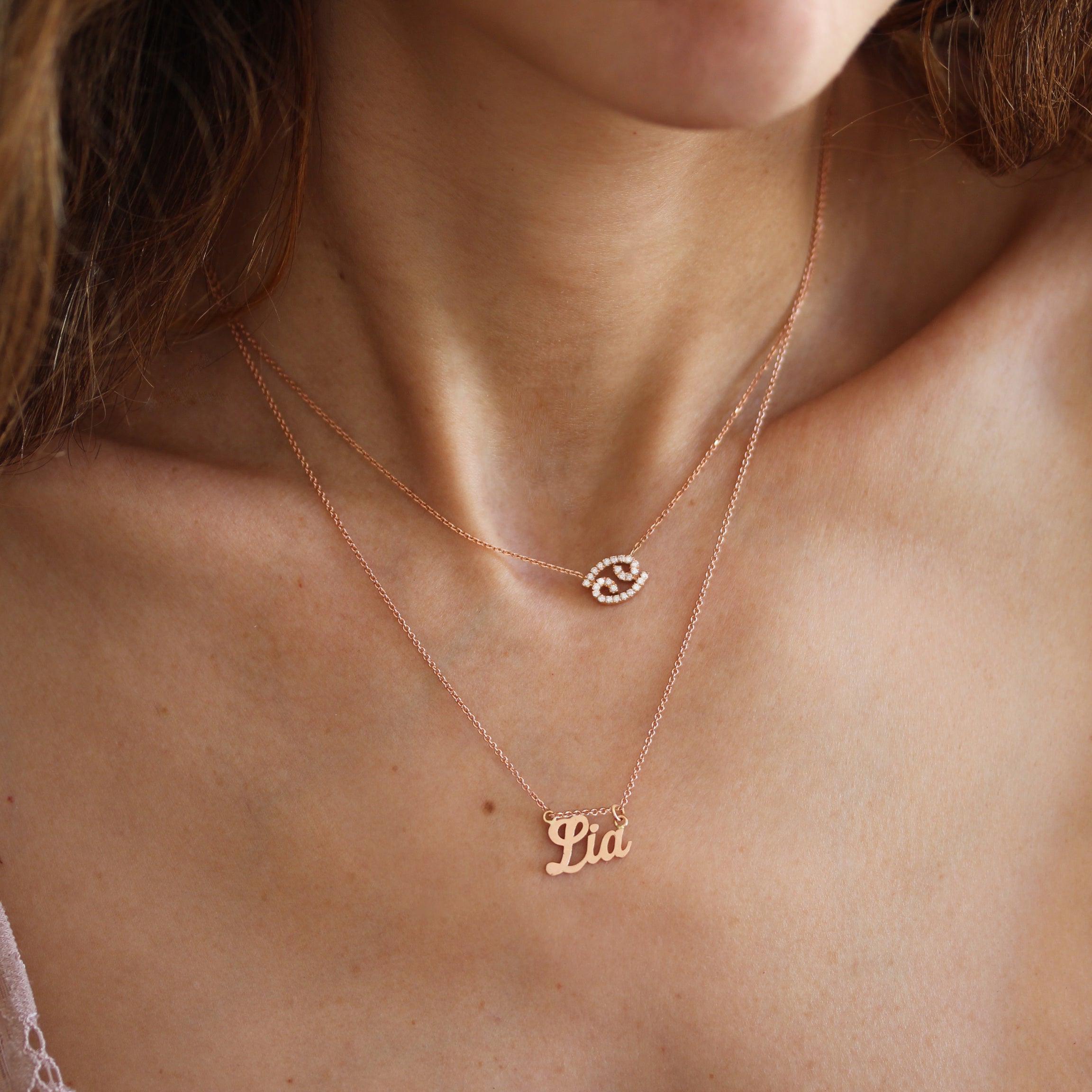 Small Zodiac Astrology Symbol Diamond Pendant Necklace