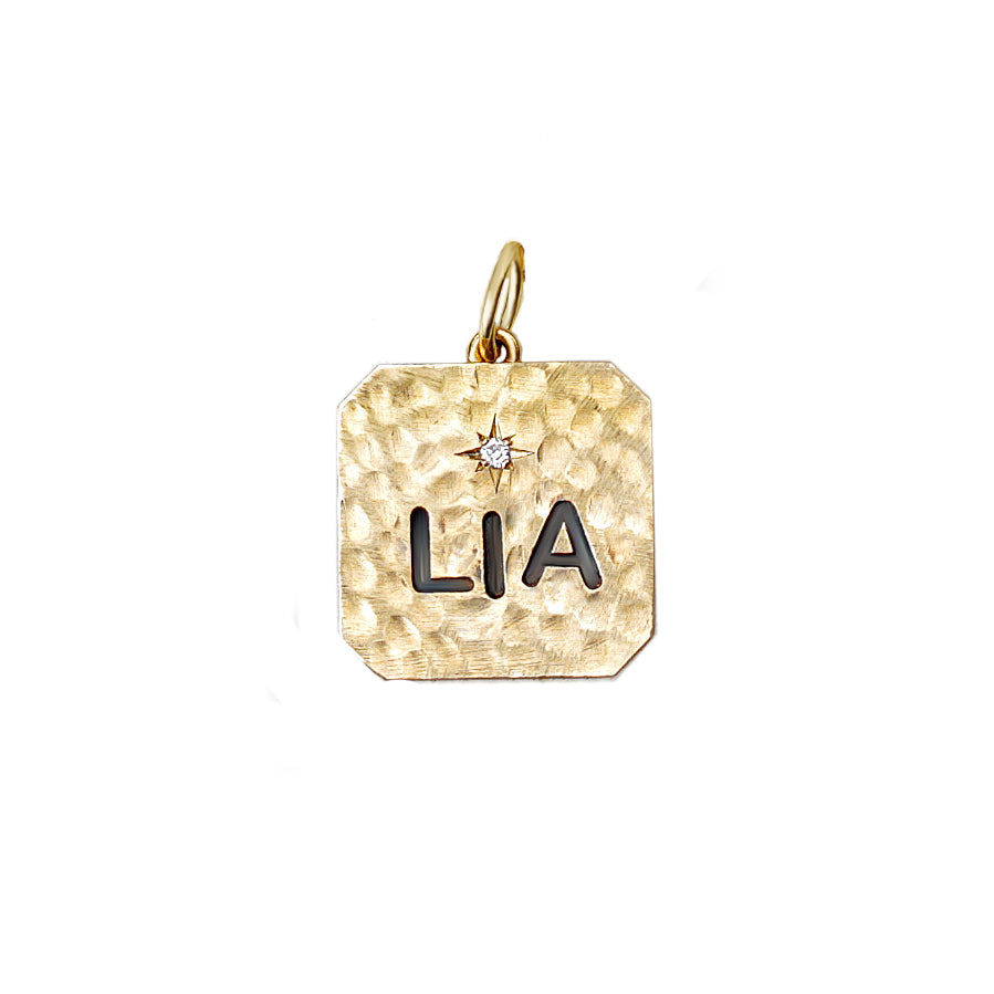 Large "LIA" Name Texture Square Pendant, 14K Yellow Gold, READY TO SHIP