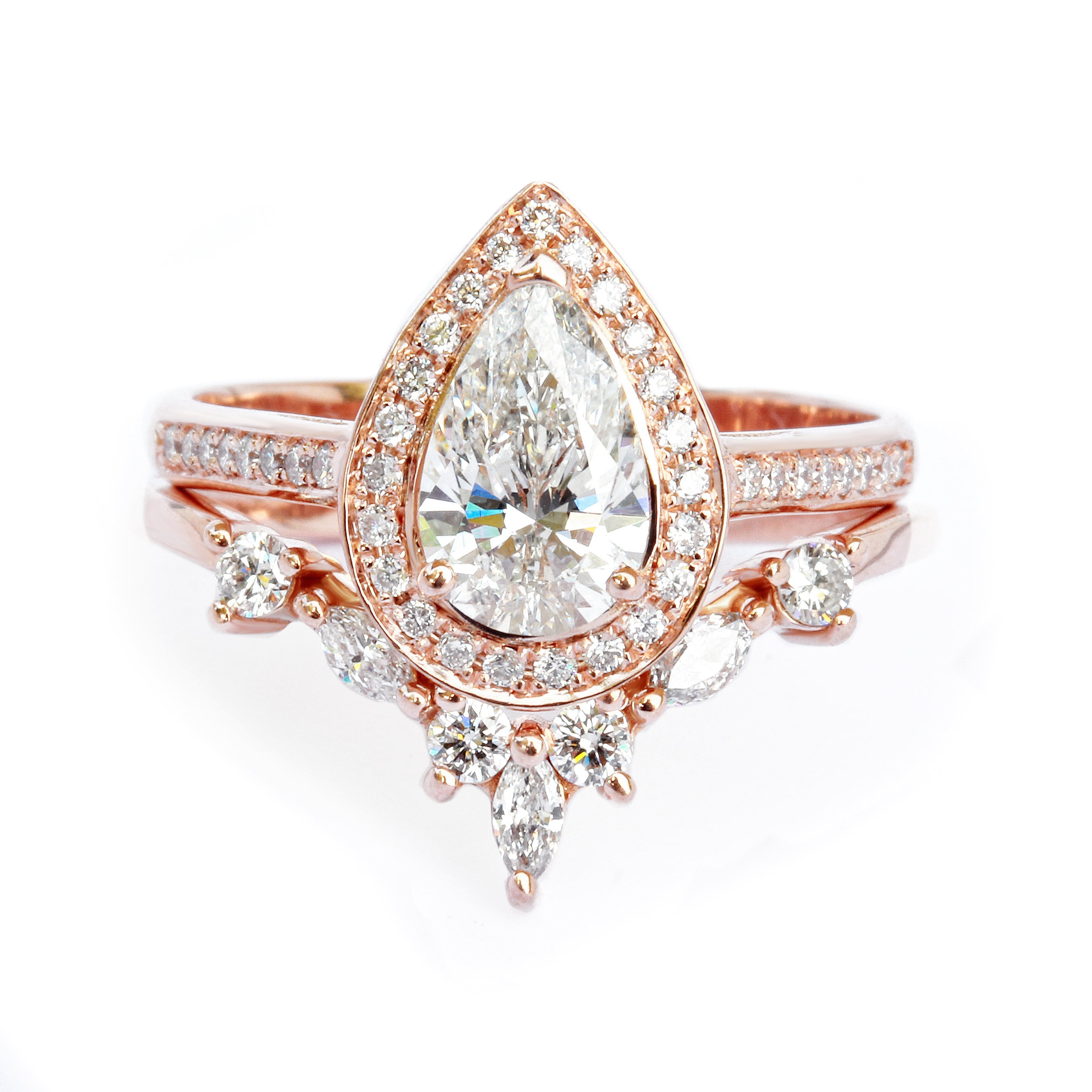Pear Diamond 1.60 carat Unique Wedding Ring Set, NIA - sillyshinydiamonds